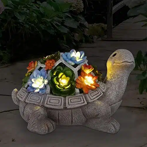 Nacome Solar Garden Outdoor Statues Turtle with Succulent and LED Lights   Lawn Decor Tortoise Statue for Patio, Balcony, Yard Ornament   Unique Housewarming Gifts