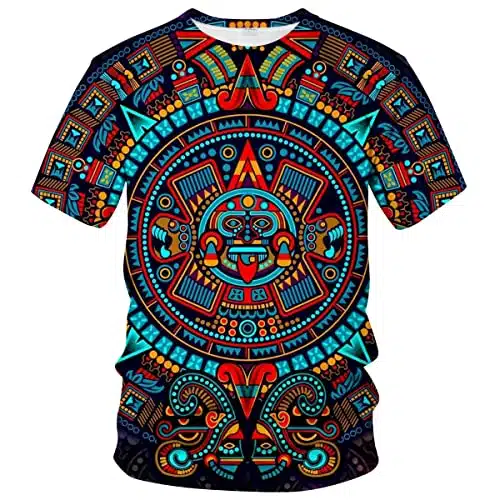 ARORALS Men's Mexico T Shirt Summer Short Sleeve Tees Tops Mayan Culture Theme Shirt Realistic Graphic Shirt,Red,L