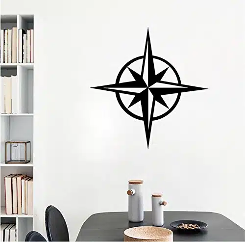 BIBITIME Compass Wall Decal Bathroom Art Nautical Compass Rose Navigate Vinyl Sticker Decals Home Decor Mural for Bedroom,x