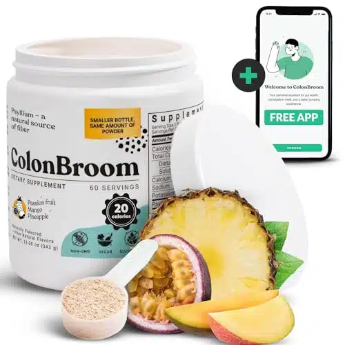 ColonBroom Psyllium Husk Powder Colon Cleanser (Tropical Fruits)   Vegan, Gluten Free Fiber Supplement   Safe Colon Cleanse for Bloating Relief & Gut Health (Servings)