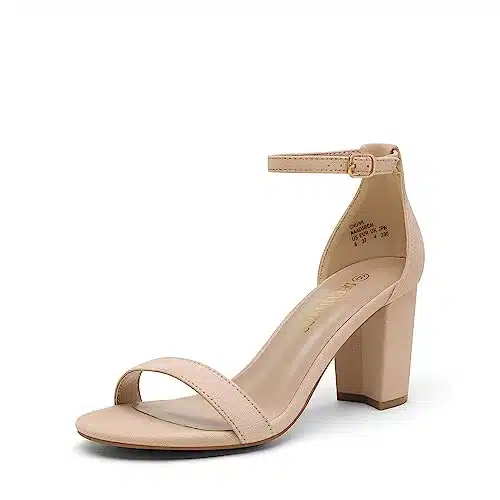 DREAM PAIRS Womens Chunk Low Heel Pump Sandal Nude Suede