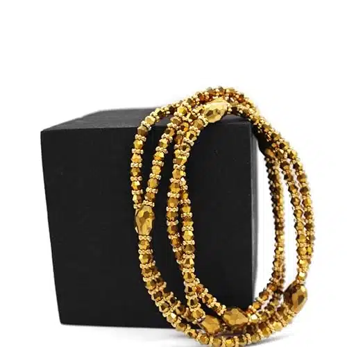 Handmade African Waist beads from West Africa Senegal. Unique beads with a sparkle to them. Made with Long Lasting Stretchy material for durability. (Inches, Gold)