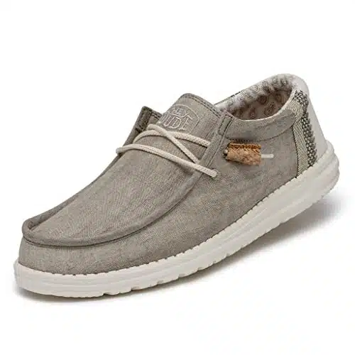 Hey Dude Men's Wally Break Stitch Khaki en's Loafers  Men's Slip On Shoes  Comfortable & Light Weight