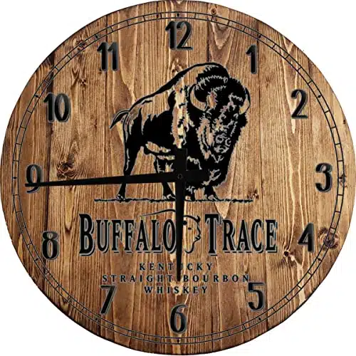 Large Wall Clock Buffalo Trace Kentucky Bourbon Whiskey Bar Sign Home Bar Decor Classic Walnut inch Wall Decor, Bar Wall Clocks