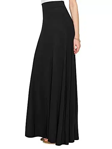 Lock and Love LL WBomens Solid Maxi Skirt with Elastic Waist Band M Black