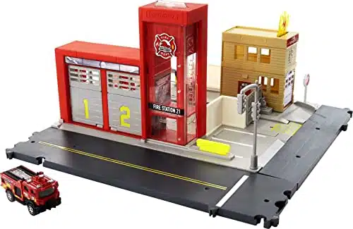 Matchbox Cars Playset, Action Drivers Fire Station Rescue & Toy Firetruck in Scale, Lights & Sounds, Moving Parts