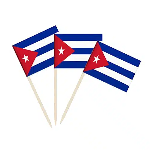 Pack Cuba Flag Cuban Toothpick Flags, Cocktail Picks Mini Stick Cupcake Toppers Country Picks Party Decoration Celebration Cocktail Food Bar Cake Flags (Cuba)