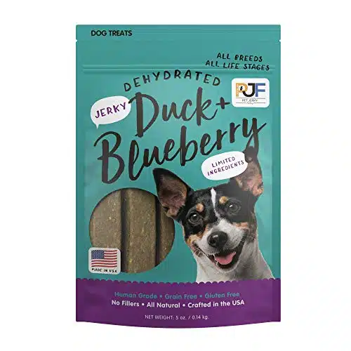 Pet Jerky Factory Premium Dog Treats  % Human Grade  USA Made  Grain Free  Duck and Blueberry, oz.