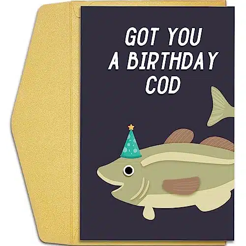 Qiliji Funny Fish Birthday Card for Him Her, Humorous Cod Pun Birthday Card, Happy Bday Greeting Card, Got You A Birthday Cod Card