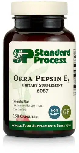 Standard Process Okra Pepsin E  Whole Food Digestion and Digestive Health, Cholesterol, Bowel and Bowel Cleanse with Pepsin, Alfalfa, Spanish Moss, Buckwheat and Okra   Gluten Free   Capsules