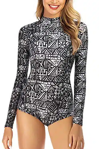 AXESEA Womens Rash Guard UPF + Long Sleeve Swim Shirt One Piece Bathing Suit Swimsuit ((Read Seller Size Chart in Image), Mysterious)