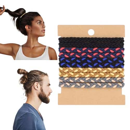 Bewudy Pcs Braided Mens Hair Ties for Guys, Elastic Flat Man Bun Hair Tie No damage Crease Breakage, Man Bun Hair Tie Hair Bands with Long Hair(Colors Pcs)