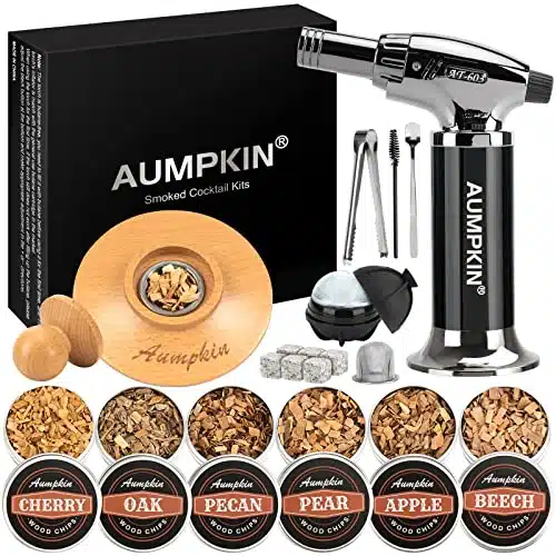 Cocktail Smoker Kit with Torch  Flavors Wood Chips  Bourbon, Whiskey Smoker Infuser Kit, Old Fashioned Drink Smoker Kit, Birthday Bourbon Whiskey Gifts for Men, Dad, Husband (Without Butane)