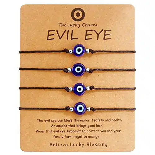 Evil Eye Bracelet Anklet Black Red String Lucky Protection Handmade Adjustable Bracelets for Women Men Boys Girls (Black string blue eye silver)