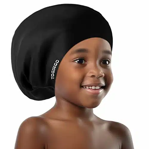 Extra Large Swim Cap Kids   Kids Swim Cap for Long HairShort Hair, Swim Cap for Braids and Dreadlocks   Silicone Swim Caps for Girls&Boys, Swimming Cap for Kids , Keep Hair DryS Black