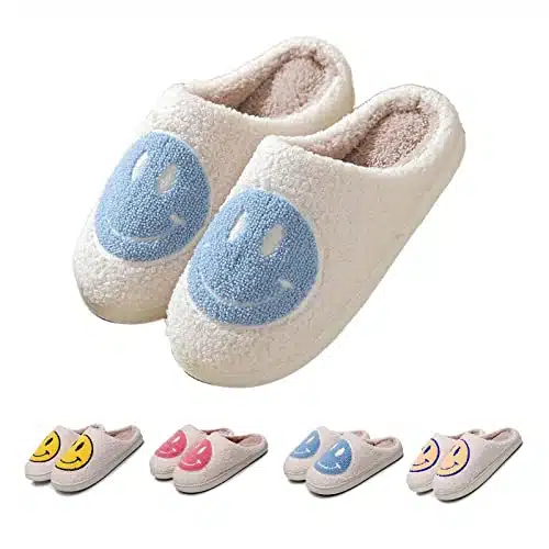 FACAXEDRE Smile Face Slippers for women and Men, Smile Slides Open Toe, Cloud Slides Comfy Anti Slip Pillow Slides, Spa Shower Sandals Women Non Slip House Shoes for Unisex Slippers Blue