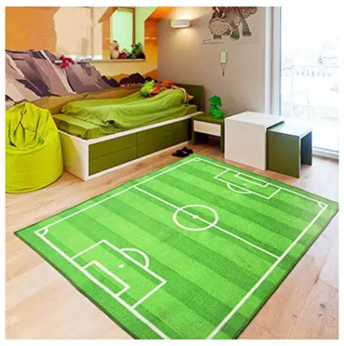 FUNS Soccer Field Kids Play Area Rug, Football Field Carpet, Play Mat for Boys Girls, Home Decor, Sports Theme Room