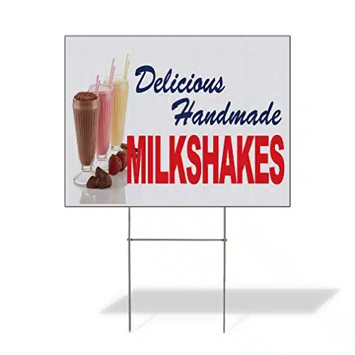 Fastasticdeals Weatherproof Yard Sign Delicious Handmade Milkshakes Blue Red Food Bar Restaurant Lawn Garden Pastries xInches Side Print