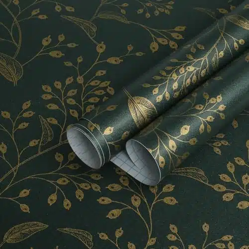 Heroad Brand Peel and Stick Wallpaper Dark Green and Gold Wallpaper Boho Peel and Stick Wallpaper Floral Contact Paper Leaf Removable Wallpaper Self Adhesive for Cabinets Shelf Liner Vinyl x