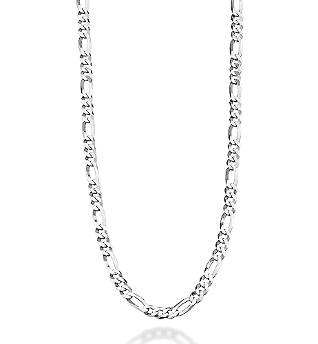 Miabella Sterling Silver Italian mm Diamond Cut Figaro Link Chain Necklace for Women Men, Made in Italy (Inches)