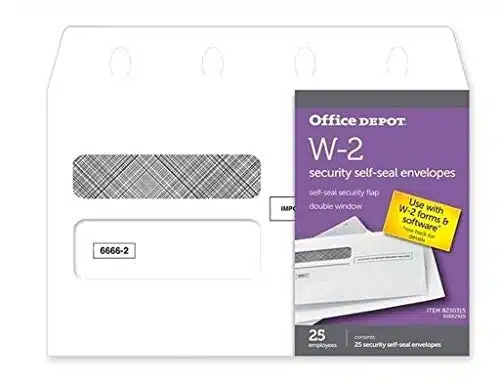 Office Depot Brand Double Window Self Seal Envelopes for Employees Tax Forms, x , White, Pack of Envelopes