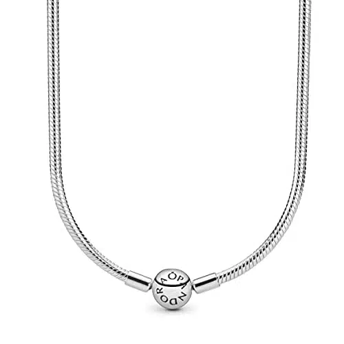 Pandora Classic Snake Chain Charm Necklace   Great Gift for Women   Sterling Silver with Embossed Ball Clasp Necklace