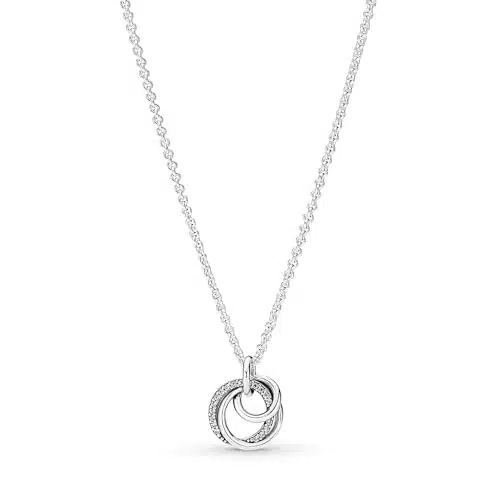 Pandora Family Always Encircled Pendant Necklace   Great Gift for Women   Adjustable Necklace with Lobster Clasp   Sterling Silver & Cubic Zirconia   , No Gift Box