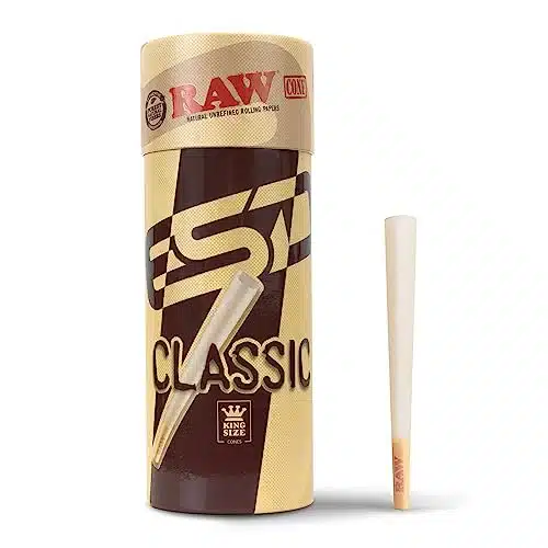 RAW Cones Classic King Size  Pack  Natural Pre Rolled Rolling Paper with Tips & Packing Tubes Included