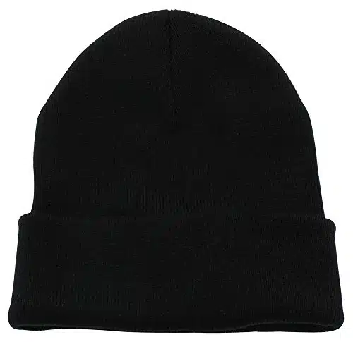 Top Level Unisex Cuffed Plain Skull Beanie Toboggan Knit HatCap, Blk