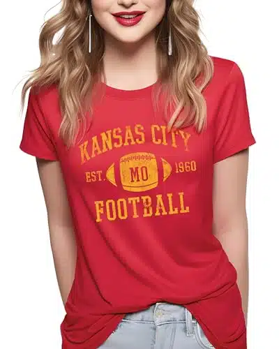 Vintage City Classic T Shirt  American Football Arch Tee  Unisex Sizing (Medium, KC Red)