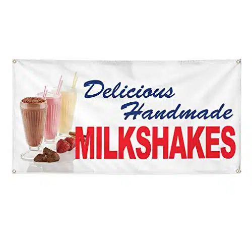 Vinyl Banner Multiple Sizes Delicious Handmade Milkshakes Blue Red Food Bar Restaurant Restaurant & Food Outdoor Weatherproof Industrial Yard Signs Grommets xInches