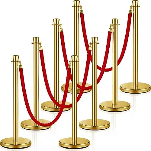 Wesiti Stainless Steel Stanchion Post Queue, ft Red Velvet Rope Red Carpet Ropes and Poles Stanchions and Velvet Ropes Gold Stanchions with Red Rope Crowd Control Barriers for Party Supplies ()