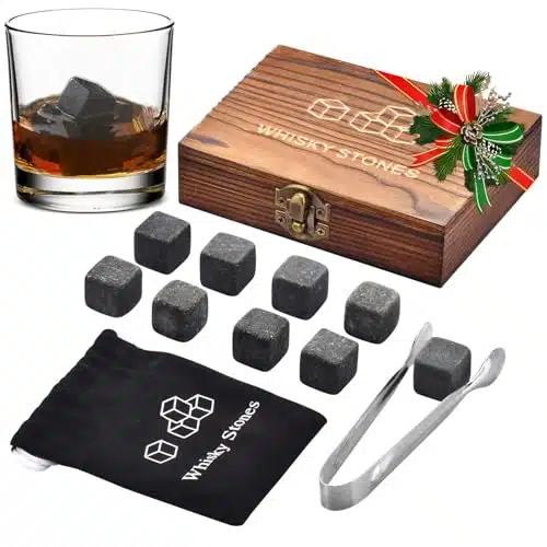 Whiskey Stones, Whiskey Stone Gift Set, Granite Whisky Rocks, Burbon Gifts Cool Presents for Men Dad Husband Boyfriend, Unique Anniversary Birthday Wedding Gift Ideas   by Angde