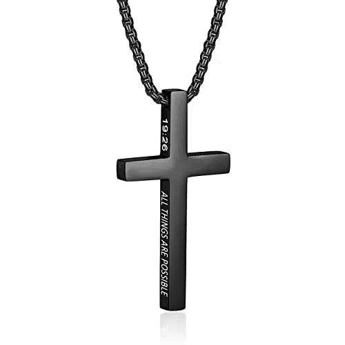 ZRAY Cross Necklace for Men Inspirational Bible Verse Cross Pendant Stainless Steel Cross Chain +inch Christian Jewelry Meaningful Religious Gift for Boys(B )