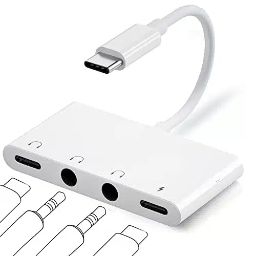 AMLLXEN USB C to mm Dual Headphone Adapter, iPad Headphone Jack Splitter with Type C Fast Charging Port, USB C Headphone Splitter for iPad Pro, iPhone , Sansung Galazy, Pixel, etc