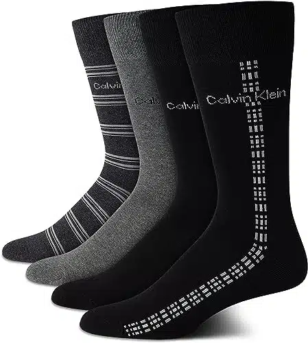 Calvin Klein Men's Dress Socks   Cotton Blend Crew Patterned Socks (Pack), , BlackGrey Multi