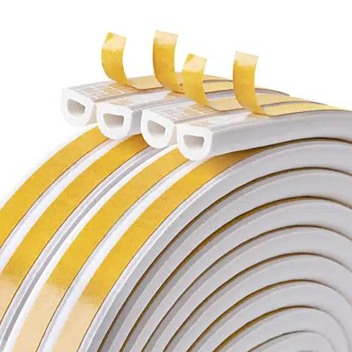 Feet Long Weather Stripping for Door,Insulation Weatherproof Doors and Windows Seal Strip,Collision Avoidance Rubber Self Adhesive Weatherstrip,(Rolls,Ftm Each,White)