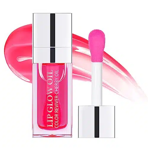 Fovcos Hydrating Lip Glow Oil, Moisturizing Lip Glow Oil, Lip Plumper Gloss, Transparent Lip Gloss, Lip Oil, Plumping Lip Oil, Lip Balm, Tinted Lip Balm Lip Care (Cherry)