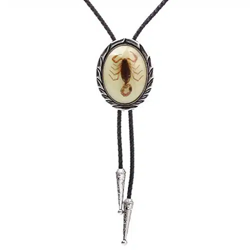 HUABOLA CALYN Bolo tie for Men  Unique Luminous Stone Native American White D Scorpion Animal Bolo ties Handmade