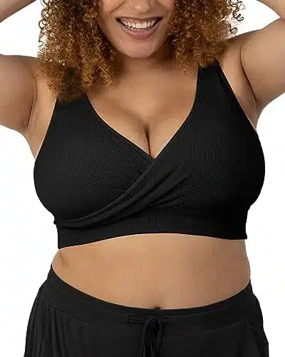 Kindred Bravely Sublime Adjustable Crossover Busty Nursing Bra  Wireless Maternity Bra for F, G, H, I Cups (Black, Large Busty)