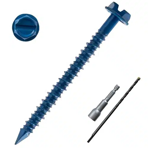 LIONMAX Concrete Screw Anchor, PCS x Hex Head Concrete Screws for Masonry, Block or Brick, Diamond Tip, Rust Resistant Blue Coated Masonry Screws, Hex Socket and Drill Bit