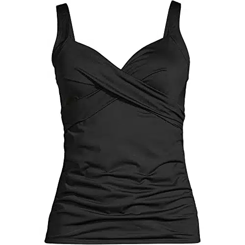 Lands' End Womens Chlorine Resistant Underwire Wrap Tankini Top Black G Cup Plus w