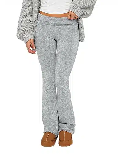 PRIVIMIX Women's Low Waisted Flare Leggings Bell Bottom Casual Lounge Bootcut Yoga Pants Sweatpants Light Grey