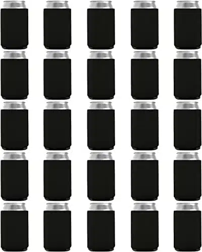 PartyPrints Pack Black Blank Can Cooler Sleeves, Customizable Bulk Sublimation Can Coolers, Extra Thick Collapsible Drink Insulator Sleeve, Beer Can Coolers for Party Beverages