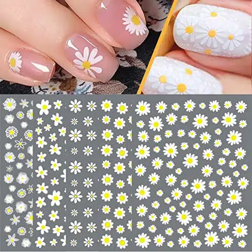 SILPECWEE Spring Daisy Nail Stickers Flower Nail Art Stickers Smile Face Sunflower Nail Design Self Adhesive Nail Decals Manicure Tips Nail Decoration for Women Girls Kids (Sh