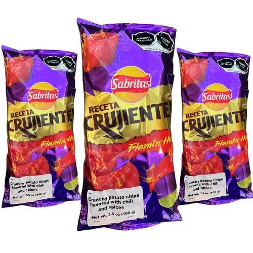 Sabritas Receta Crujiente Flamin' Hot (Pack) oz   Mexican Large Chips   Botanas Mexicanas Bolsa Grande