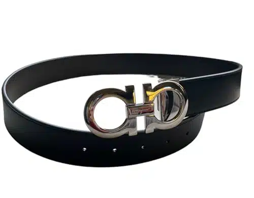 Salvatore Ferragamo ReversibleAdjustable BlackBrown Belt with Shiny Silver Buckle (  IT)