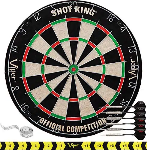 Viper by GLD Products Shot King Regulation Bristle Steel Tip Dartboard Set with Bullseye Metal Radial Spider Wire Compressed Sisal Board with Rotating Number Ring Includes Dar