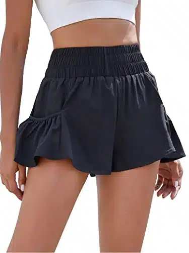 BMJL Womens High Waisted Shorts Athletic Running Shorts Workout Gym Quick Dry Flowy Shorts with Pockets(L,Black)