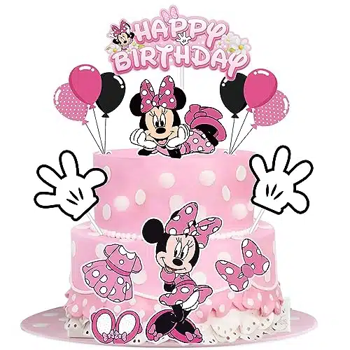 EnlSinr Pcs Pink Minnie Cake Decorations for Girls, Pink Bow and White Gloves Mouse Birthday Decorations Minnie Birthday Cake Topper for Girls st nd rd Birthday Party Baby Sho